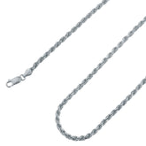 925 Sterling Silver 3mm Solid  Rope Diamond Cut Rhodium Chain